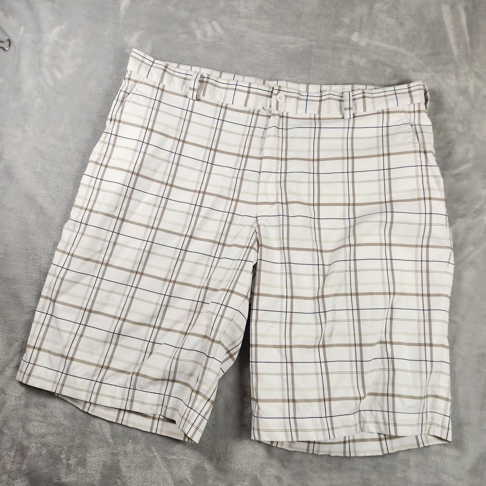 Nike Golf Dri-FIT Shorts Men 38 Flat Front Performance White Gray Plaid Athletic